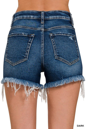 High Road Frayed Hem Denim Shorts