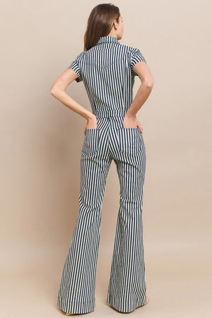 Railroad Blues Stripped Denim Jumpsuit