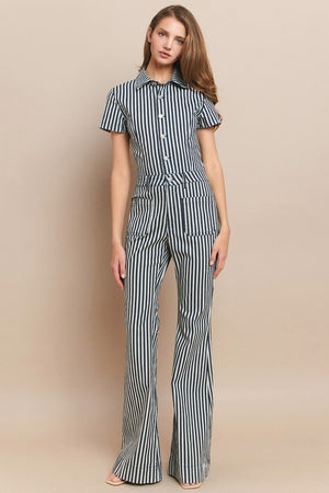 Railroad Blues Stripped Denim Jumpsuit