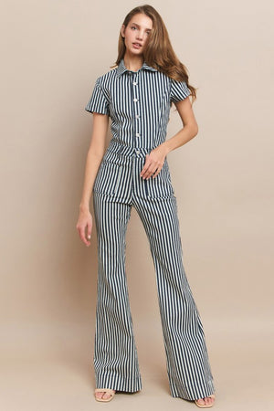 Railroad Blues Stripped Denim Jumpsuit