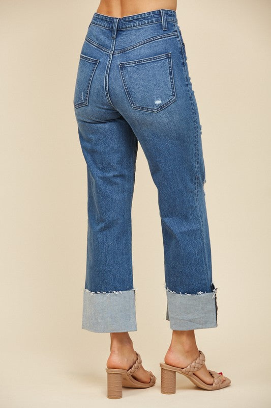 Off The Cuff Straight Leg Cuffed Jeans