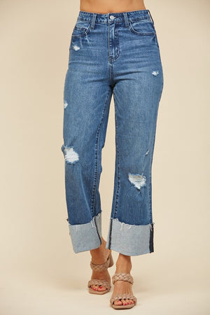 Off The Cuff Straight Leg Cuffed Jeans