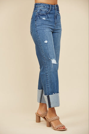 Off The Cuff Straight Leg Cuffed Jeans