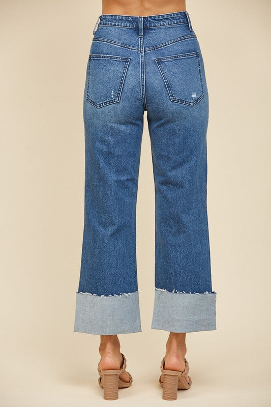 SIENNA ADMIRE WASH HIGH RISE STRAIGHT LEG CUFFED JEANS