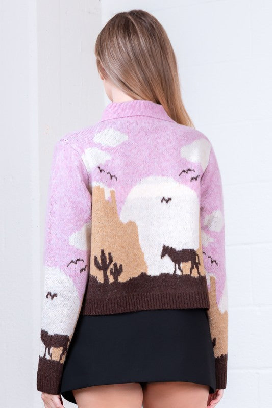 Sunset Canyon Knit Horse Sweater Cardigan