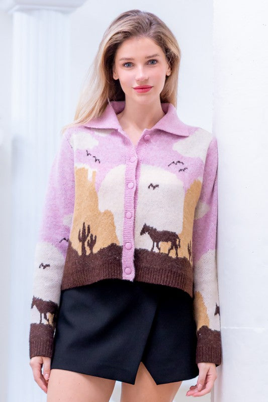 Sunset Canyon Knit Horse Sweater Cardigan