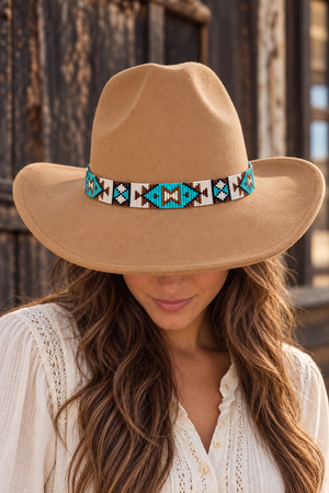 KAQCHI Golden Turquoise Beaded Hat Band (DS)