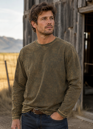 Scully Men's "Ribbed Long Sleeve" in Military Green (DS)