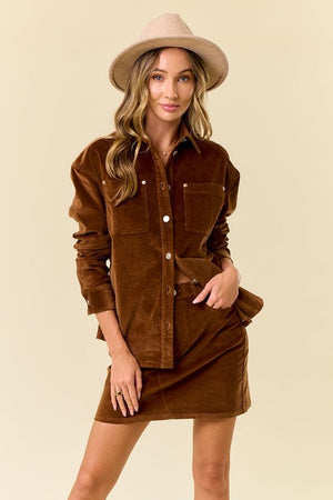 Tulsa Time Corduroy Shacket & Skirt Set