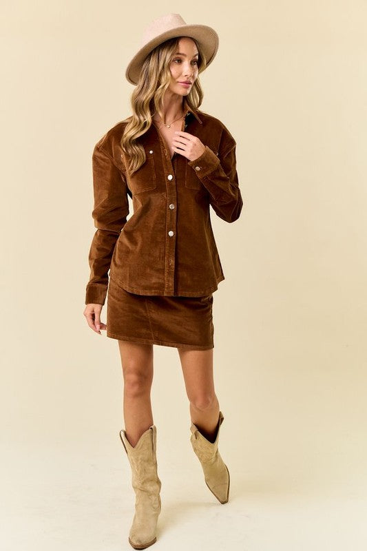 Tulsa Time Corduroy Shacket & Skirt Set