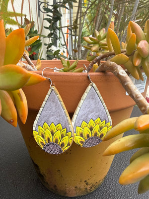 Sunflower Drops Dangle Painted Leather Earrings