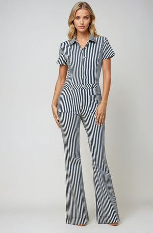 Railroad Blues Stripped Denim Jumpsuit