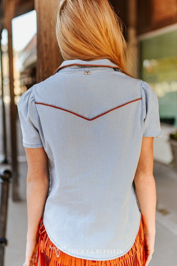 Red Dirt Darlin' Denim Short Sleeve Button-Down Blouse