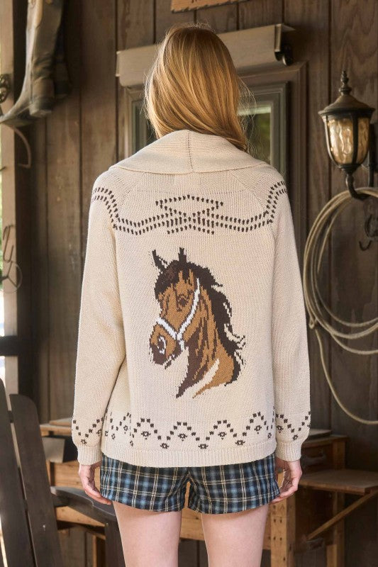 Canyon Ranch Horse Jacquard Shawl Knit Cardigan - Lil Bee's Bohemian