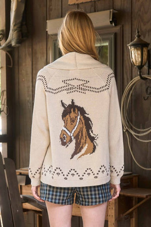 Canyon Ranch Horse Jacquard Shawl Knit Cardigan