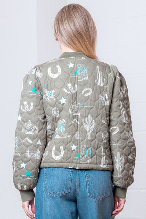 High Noon Western Print Quilted Bomber Jacket