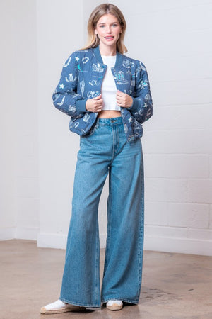 High Noon Western Print Quilted Bomber Jacket