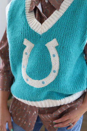 Lucky Lady Horseshoe Knit Sweater Vest