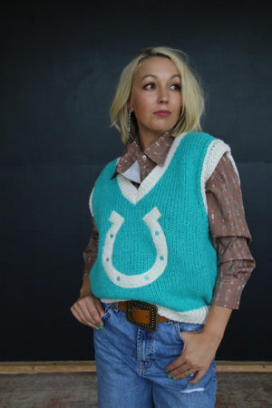Lucky Lady Horseshoe Knit Sweater Vest