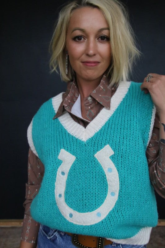 Lucky Lady Horseshoe Knit Sweater Vest