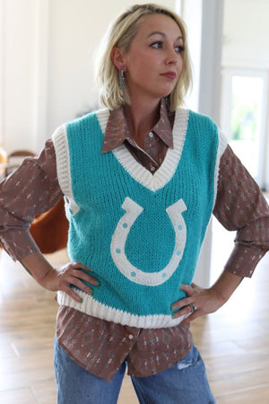 Lucky Lady Horseshoe Knit Sweater Vest