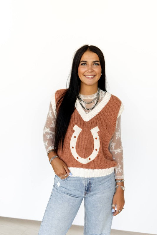 Lucky Lady Horseshoe Knit Sweater Vest