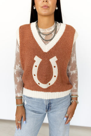 Lucky Lady Horseshoe Knit Sweater Vest