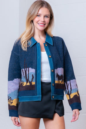 Ride Into The Night Denim Sweater Jacket