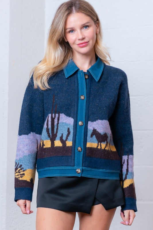 Ride Into The Night Denim Sweater Jacket