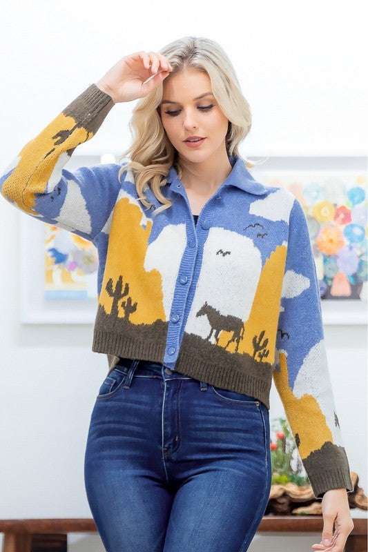 Sunset Canyon Knit Horse Sweater Cardigan