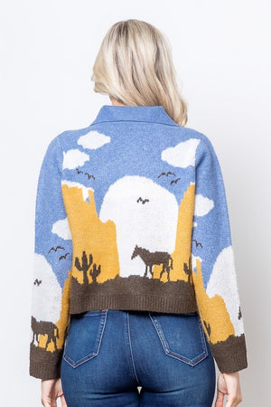 Sunset Canyon Knit Horse Sweater Cardigan
