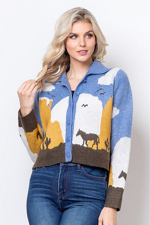 Sunset Canyon Knit Horse Sweater Cardigan