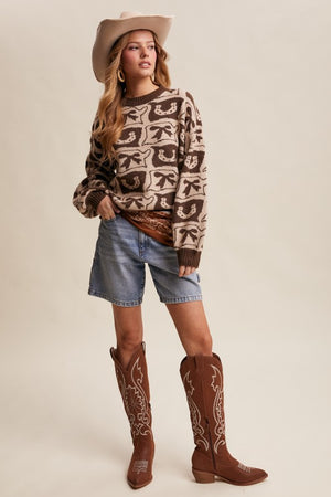 Lucky Cowgirl Western Horseshoe Jacquard Sweater