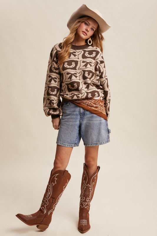 Lucky Cowgirl Western Horseshoe Jacquard Sweater