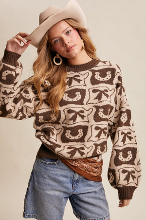 Lucky Cowgirl Western Horseshoe Jacquard Sweater