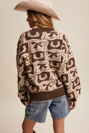 Lucky Cowgirl Western Horseshoe Jacquard Sweater