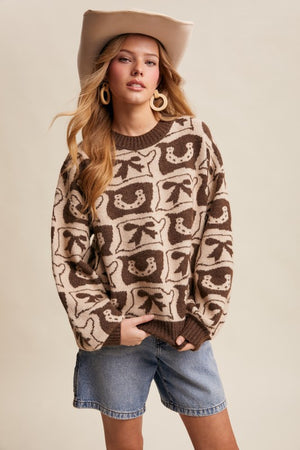 Lucky Cowgirl Western Horseshoe Jacquard Sweater