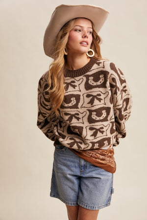 Lucky Cowgirl Western Horseshoe Jacquard Sweater