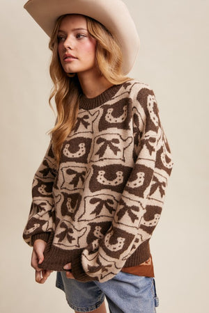 Lucky Cowgirl Western Horseshoe Jacquard Sweater