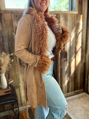Penny Lane Almost Famous Shaggy Fur Trim Suede Jacket