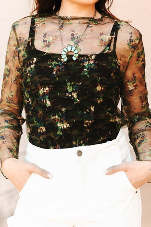 Hidden Gem Floral Camo Mesh Top
