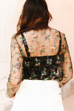 Hidden Gem Floral Camo Mesh Top