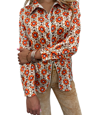 Going To California Large Poppy Flower Zipper Front Blouse~ PREORDER 11/15