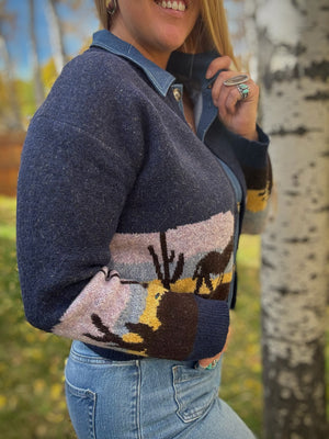 Ride Into The Night Denim Trim Sweater Jacket