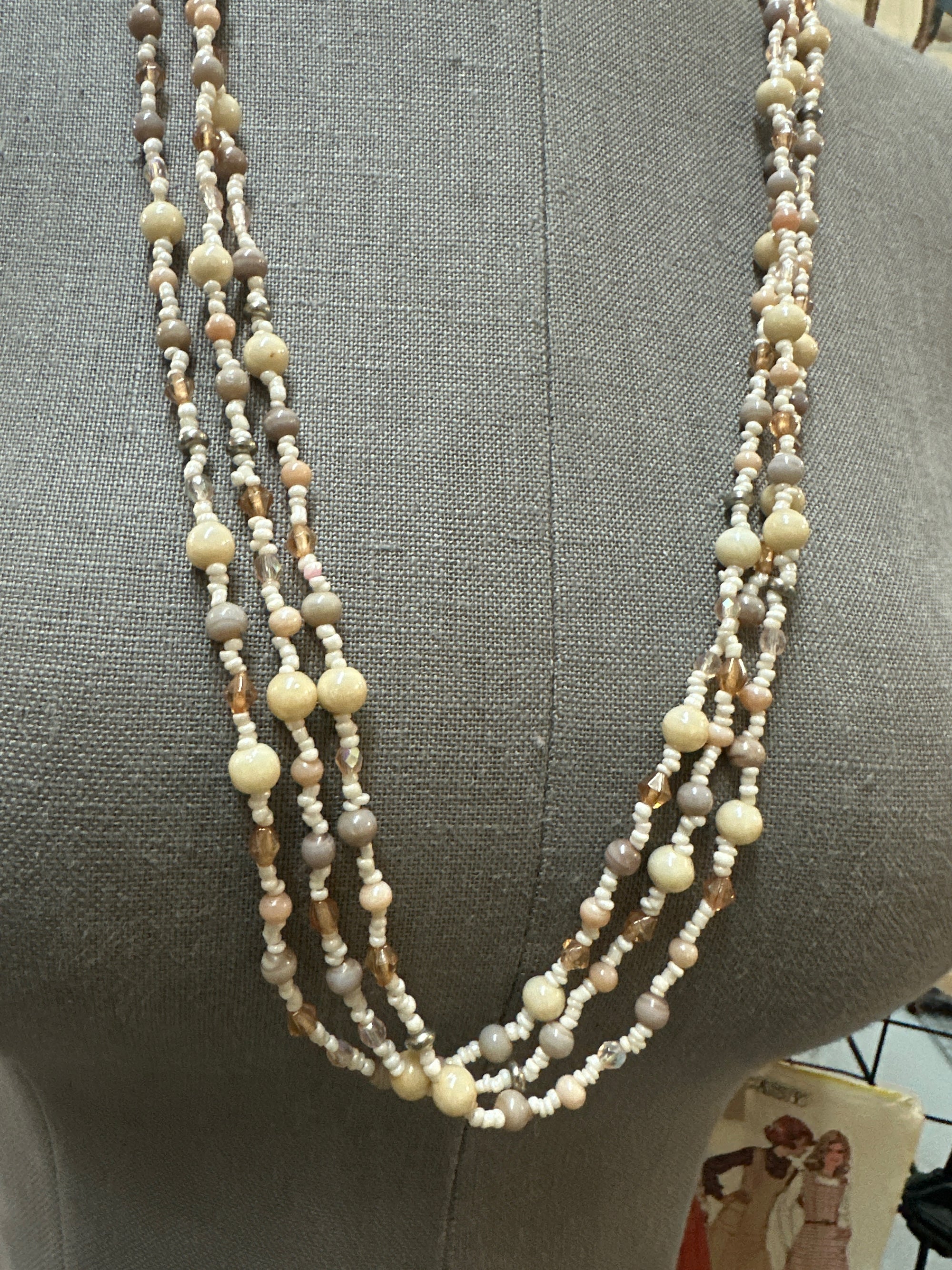 Vintage Necklace ~ Triple Strand In Bone