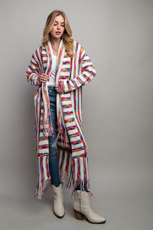Sugar High Rainbow Stripe Maxi Cardigan