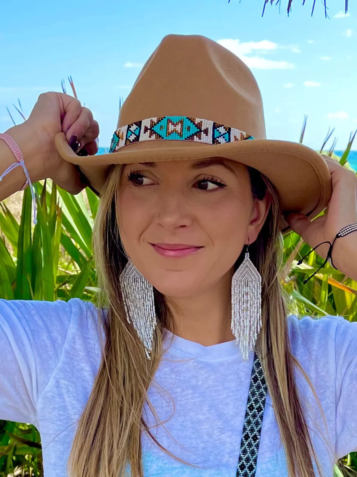 KAQCHI Golden Turquoise Beaded Hat Band (DS)