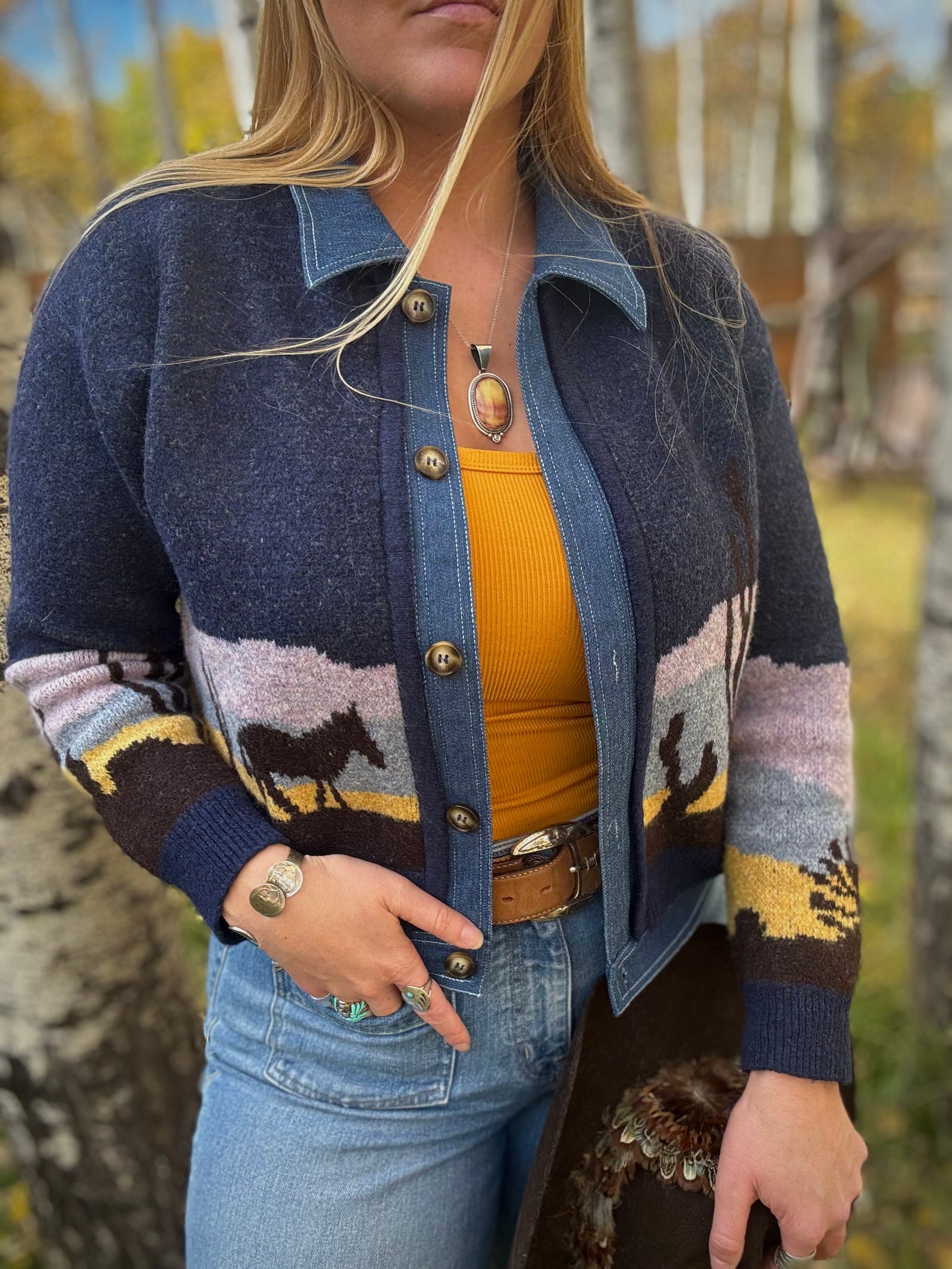 Ride Into The Night Denim Trim Sweater Jacket
