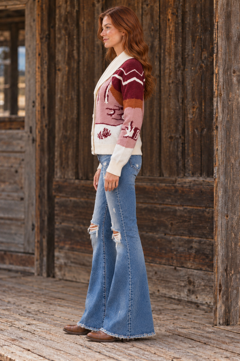 Rosy Range Western Scenic Cardigan