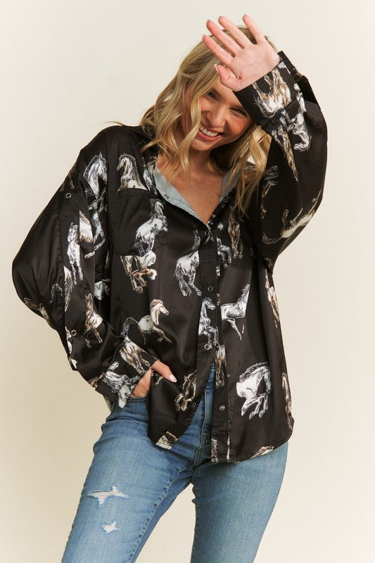 Riding Free Button Up Satin Blouse